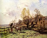 Leon Germain Pelouse A Pastoral Scene with a Milkmaid and a Cow painting